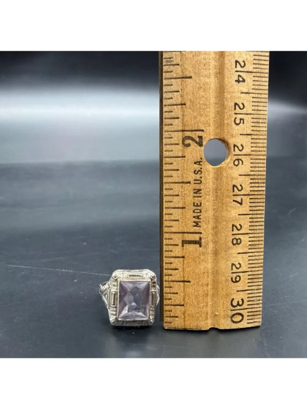 Art Deco 14K White Gold Ring Purple Stone Size 5.25 White Wile & Warner Vintage